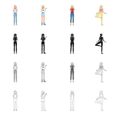 Vector illustration of posture and mood sign. Collection of posture and female stock symbol for web.