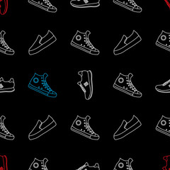vector line Running sneakers shoes seamless pattern