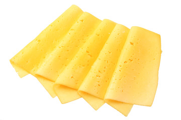 cheese slices isolated on white background. top view