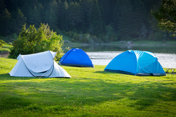 Camping tent by the lake