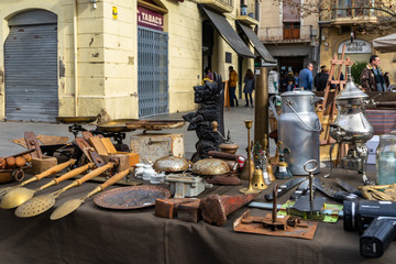Street market in historic center of Vilafranca del Penedes, Catalonia, Spain