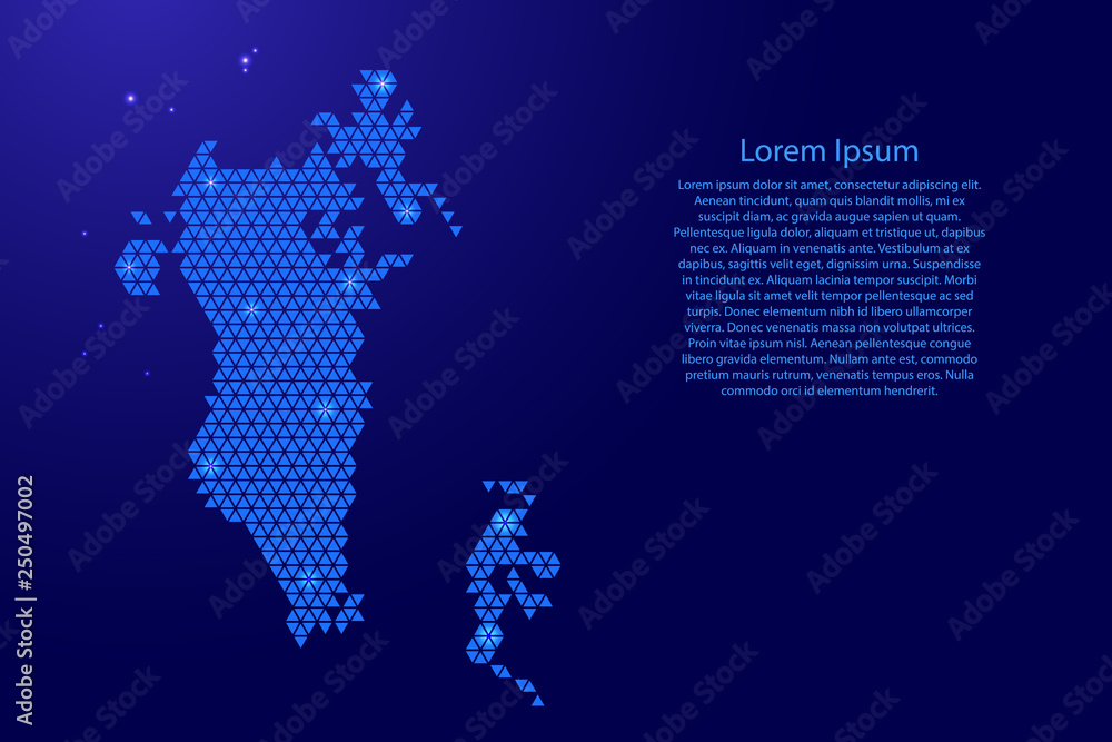 Poster bahrain map abstract schematic from blue triangles repeating pattern geometric background with nodes