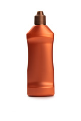 Orange plastic bottle isolated on white background.