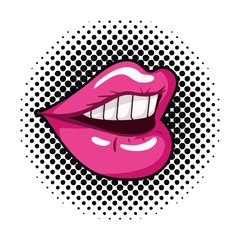 female mouth pop art style isolated icon