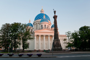 Fototapeta na wymiar Trinity Cathedral at dawn. Saint-Petersburg, Russia. Orthodox church.