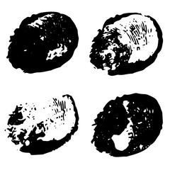 Brush strokes. Vector paintbrush set. Round grunge design elements. Frames for text. Dirty texture banners. Ink splatters. Painted objects.