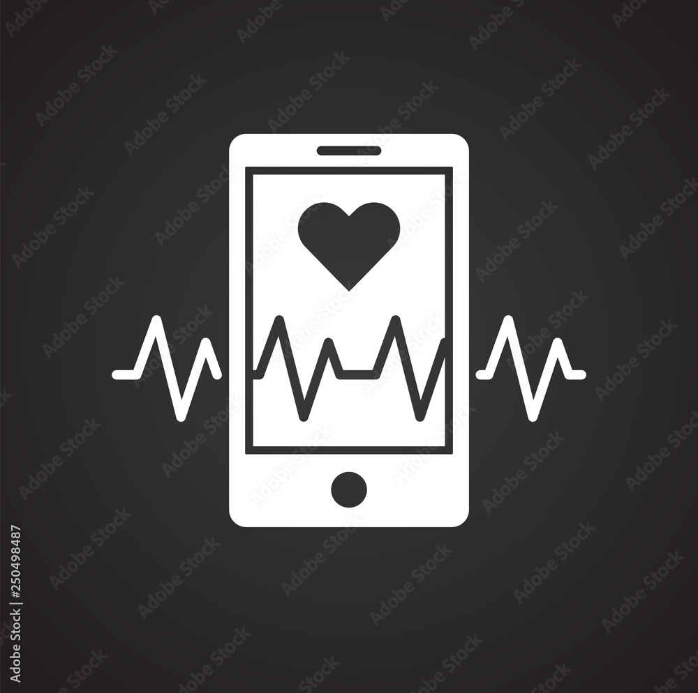 Poster heart rate app icon on black background for graphic and web design, modern simple vector sign. inter