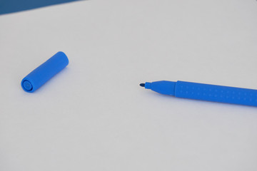 Blauer Filsstift auf Blatt
