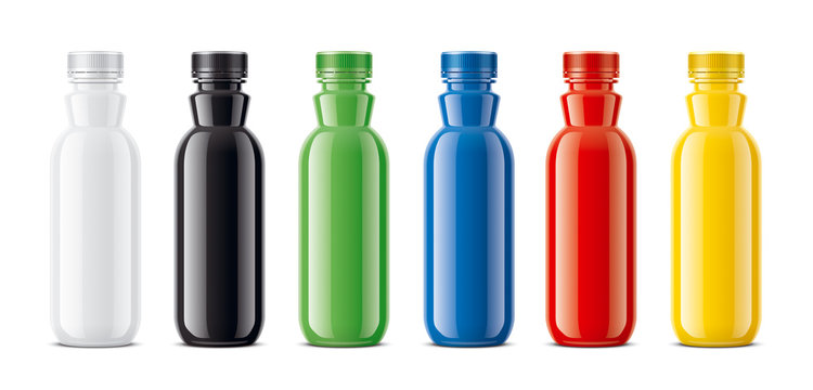 Bottles for juice, dairy drinks and other. Colored, not transparent version