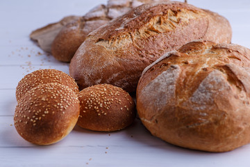 Freshly Baked Homemade Bread, close-up, isolated on a white background.