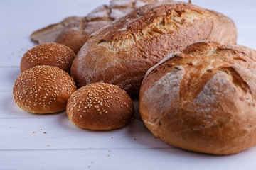Freshly Baked Homemade Bread, close-up, isolated on a white background.