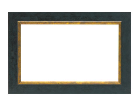 NAVY AND GOLD WOOD PICTURE FRAME ISOLATED ON WHITE BACKGROUND