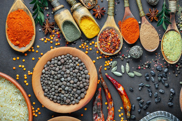 Spices and seasonings for cooking in the composition on the table