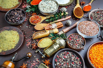 Spices and seasonings for cooking in the composition on the table