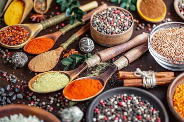 Spices and seasonings for cooking in the composition on the table