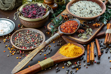 Spices and seasonings for cooking in the composition on the table