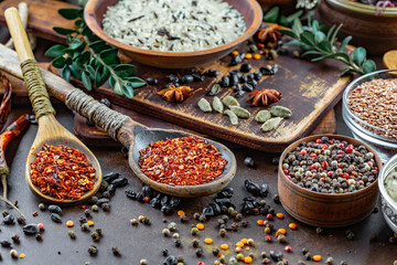 Spices and seasonings for cooking in the composition on the table