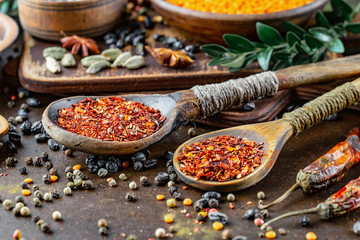 Spices and seasonings for cooking in the composition on the table