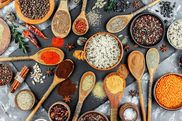 Spices and seasonings for cooking in the composition on the table