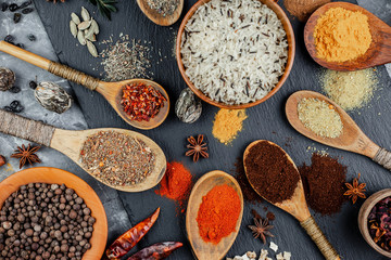 Spices and seasonings for cooking in the composition on the table