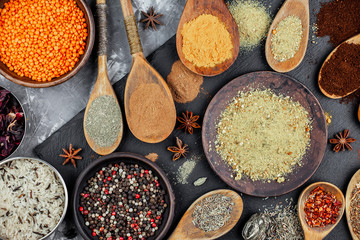 Spices and seasonings for cooking in the composition on the table
