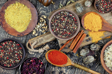 Spices and seasonings for cooking in the composition on the table