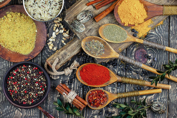 Spices and seasonings for cooking in the composition on the table