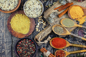 Spices and seasonings for cooking in the composition on the table