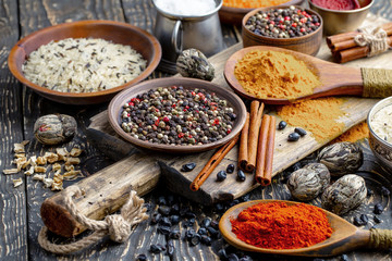 Spices and seasonings for cooking in the composition on the table