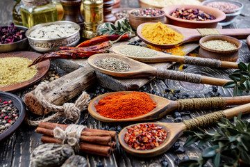 Spices and seasonings for cooking in the composition on the table