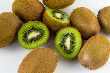 Kiwi on white background, juicy still life of fruit. Useful fruit for a healthy diet.