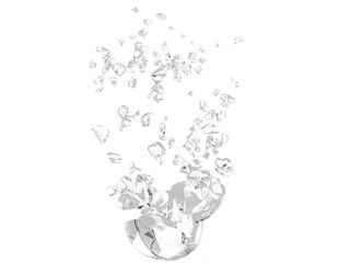 Clear glass sphere broken into many pieces