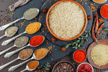 Spices and seasonings for cooking in the composition on the table