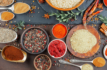 Spices and seasonings for cooking in the composition on the table