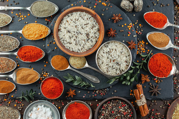 Spices and seasonings for cooking in the composition on the table