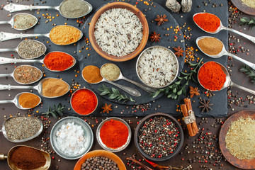 Spices and seasonings for cooking in the composition on the table