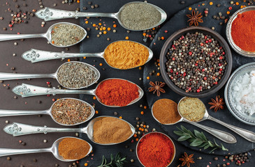 Spices and seasonings for cooking in the composition on the table