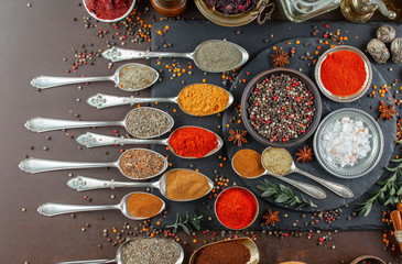 Spices and seasonings for cooking in the composition on the table