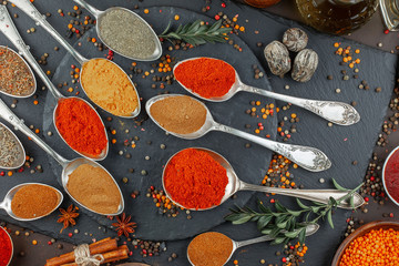 Spices and seasonings for cooking in the composition on the table