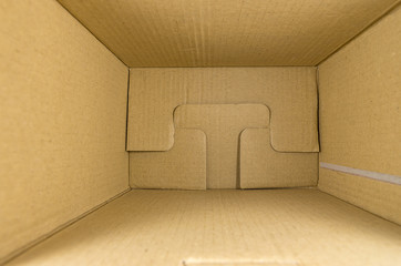cardboard box for parcels inside, look inside, mock up, copyspace