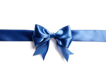 Blue bow and ribbon isolated on white background. Insulation.
