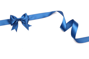 Beautiful gift blue bow with ribbon isolated on white background.