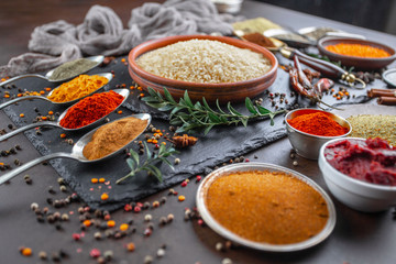 Spices and seasonings for cooking in the composition on the table