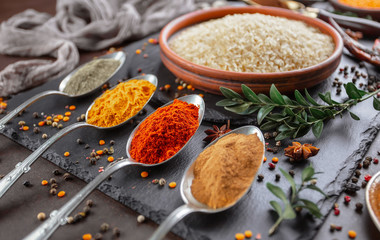 Spices and seasonings for cooking in the composition on the table