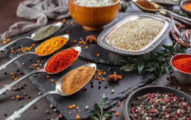Spices and seasonings for cooking in the composition on the table