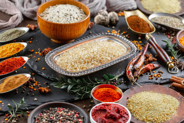 Spices and seasonings for cooking in the composition on the table