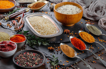 Spices and seasonings for cooking in the composition on the table
