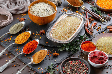 Spices and seasonings for cooking in the composition on the table