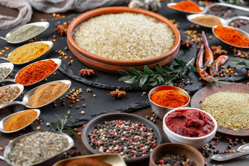 Spices and seasonings for cooking in the composition on the table