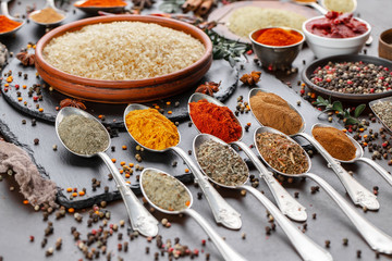 Spices and seasonings for cooking in the composition on the table